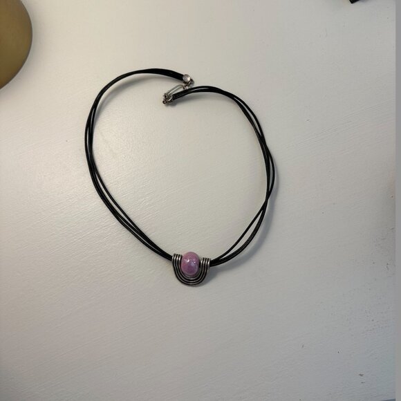 Purple and Silver Stone Black Chord Necklace - Picture 3 of 3
